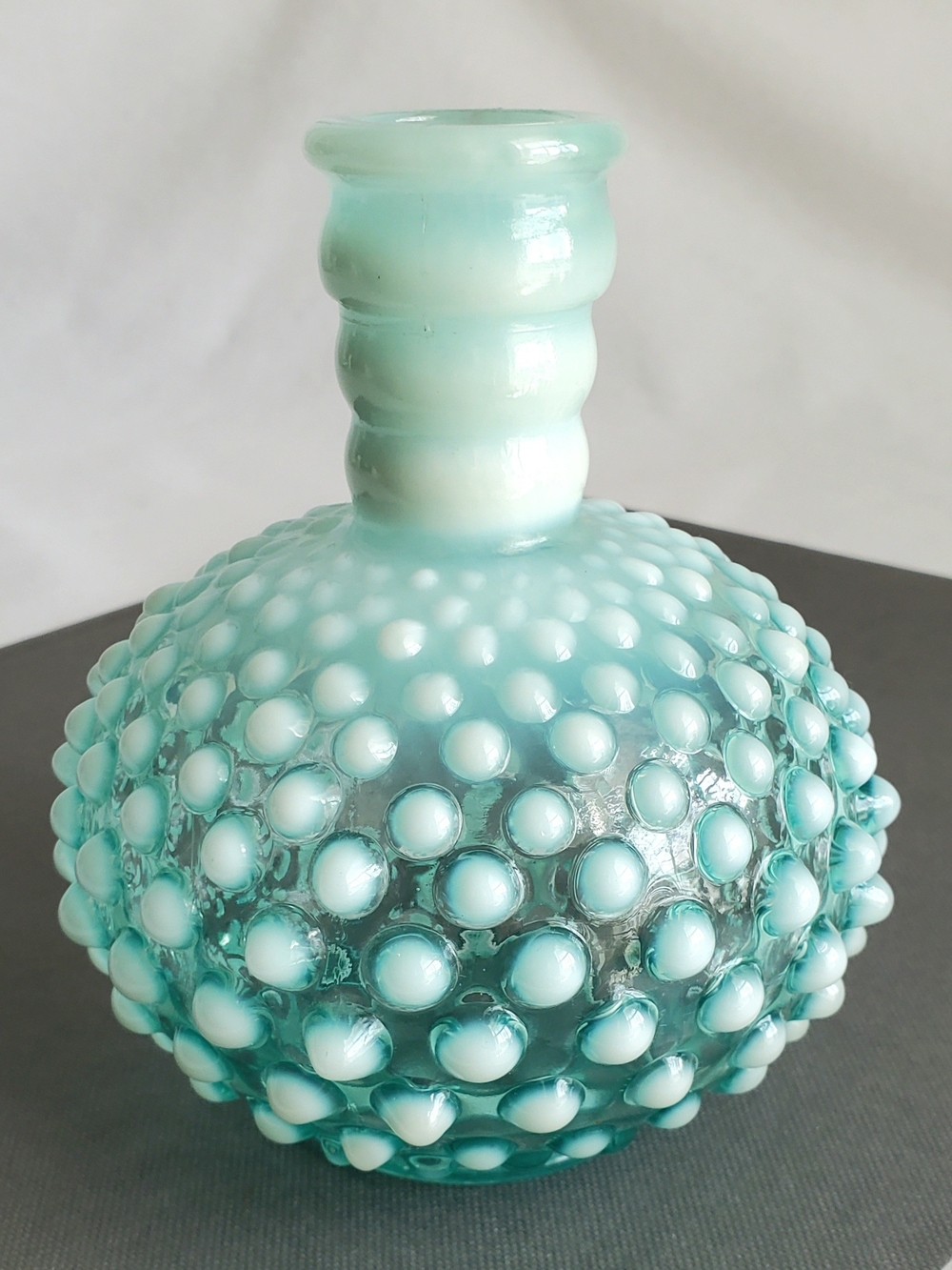 Vintage Fenton Petite Aqua Hobnail Glass Mini Bud Vase Cottage Retro Country